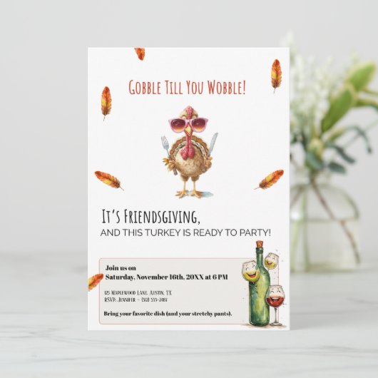 Funny Friendsgiving Invite Gobble Till You Wobble Kaart (Staand voorkant)