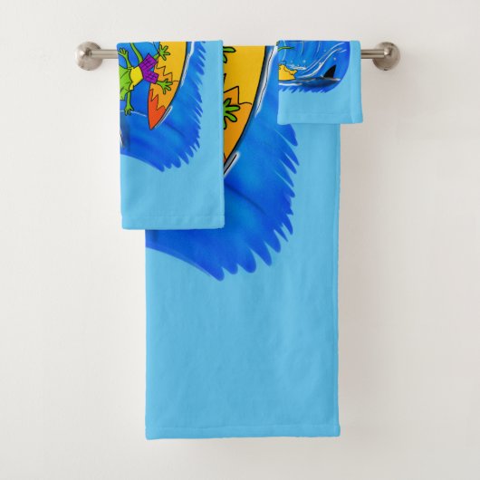 Funny frilly nek lizard surfende cartoon bad handdoek (Insitu)