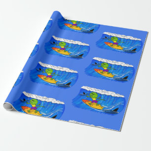 Funny frilly nek lizard surfende cartoon cadeaupapier