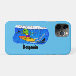 Funny frilly nek lizard surfende cartoon iPhone 11 pro hoesje