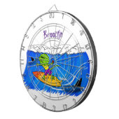 Funny frilly nek lizard surfende cartoon dartbord (Voorkant Rechts)