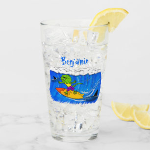 Funny frilly nek lizard surfende cartoon glas