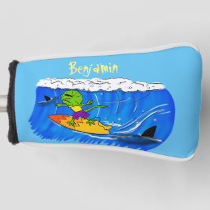 Funny frilly nek lizard surfende cartoon golfheadcover