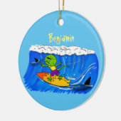 Funny frilly nek lizard surfende cartoon keramisch ornament (Links)