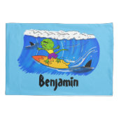 Funny frilly nek lizard surfende cartoon kussensloop (Achterkant)