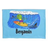 Funny frilly nek lizard surfende cartoon kussensloop (Voorkant)