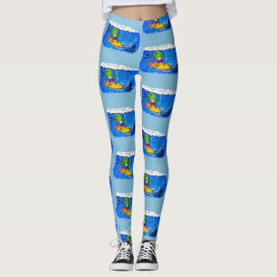 Funny frilly nek lizard surfende cartoon leggings