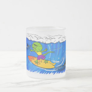 Funny frilly nek lizard surfende cartoon matglas koffiemok