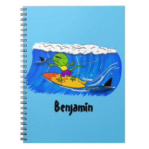 Funny frilly nek lizard surfende cartoon notitieboek
