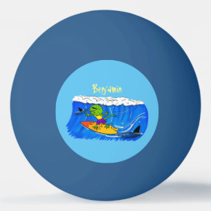 Funny frilly nek lizard surfende cartoon pingpongballen