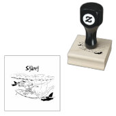 Funny frilly nek lizard surfende cartoon 	rubberstempel (Gestempeld)