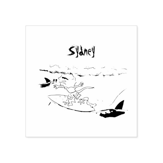 Funny frilly nek lizard surfende cartoon 	rubberstempel (Afrduk)