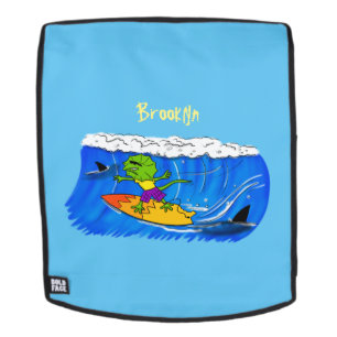 Funny frilly nek lizard surfende cartoon rugtassen