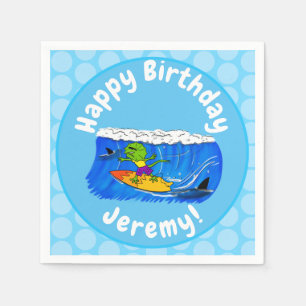 Funny frilly nek lizard surfende cartoon servet