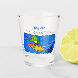 Funny frilly nek lizard surfende cartoon shot glas