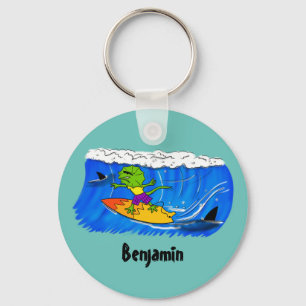 Funny frilly nek lizard surfende cartoon sleutelhanger