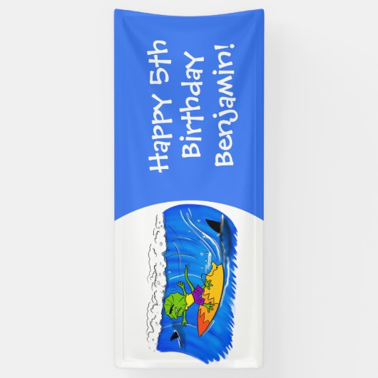 Funny frilly nek lizard surfende cartoon spandoek (Verticaal)