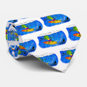 Funny frilly nek lizard surfende cartoon stropdas (Opgerold)