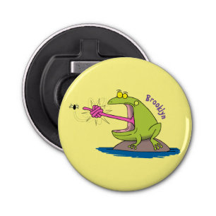 Funny frog en cartoon button flesopener