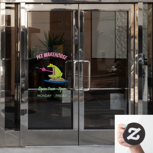 Funny frog en cartoon raamsticker (Kantoordeur)