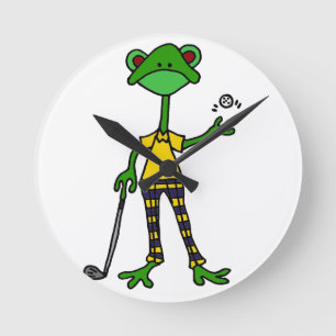 Funny Frog Golfing Art Ronde Klok