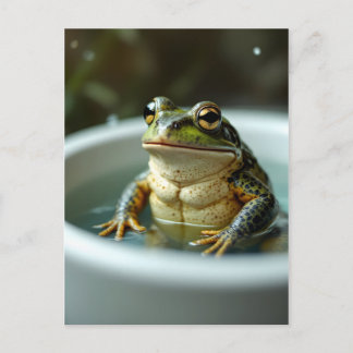 Funny frog in bath nursery art briefkaart