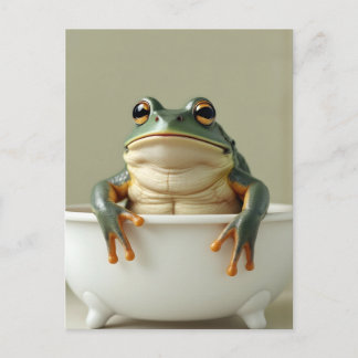 Funny frog in bath nursery art briefkaart