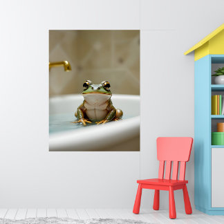Funny frog in bath nursery art poster