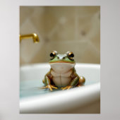 Funny frog in bath nursery art poster (Voorkant)