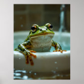 Funny frog in bath nursery art poster (Voorkant)