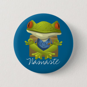 Funny Frog Mediterende Cartoon Ronde Button 5,7 Cm