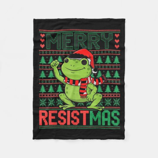 Funny Frog Retro Merry Resistmas Litical Ugly Chri Fleece Deken (Voorkant)
