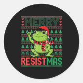 Funny Frog Retro Merry Resistmas Litical Ugly Chri Ronde Sticker (Voorkant)