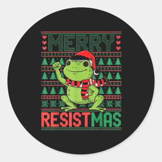 Funny Frog Retro Merry Resistmas Litical Ugly Chri Ronde Sticker (Voorkant)