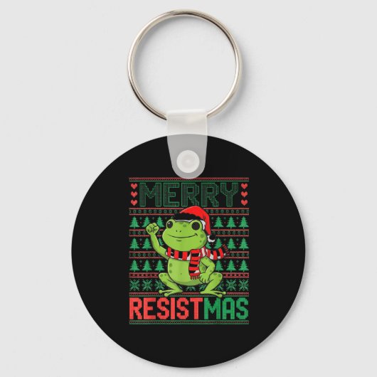 Funny Frog Retro Merry Resistmas Litical Ugly Chri Sleutelhanger (Voorkant)