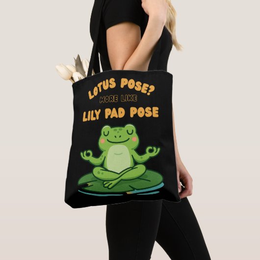 Funny Frog Yoga Cartoon Lotus Lily Pad Pose Design Draagtas (Dichtbij)