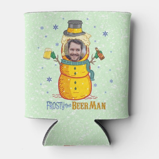 Funny Frosty Beer Man Humor Aangepaste kerstfoto Blikjeskoeler (Voorkant)