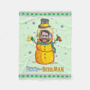 Funny Frosty Beer Man Humor Aangepaste kerstfoto Fleece Deken
