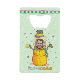 Funny Frosty Beer Man Humor Aangepaste kerstfoto Kredietkaart Flessenopener