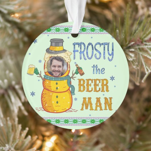 Funny Frosty Beer Man Humor Aangepaste kerstfoto Ornament (Boom)