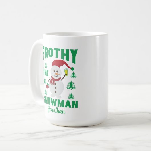 Funny Frothy the Snowman Personalized Coffee Mok (Voorkant links)