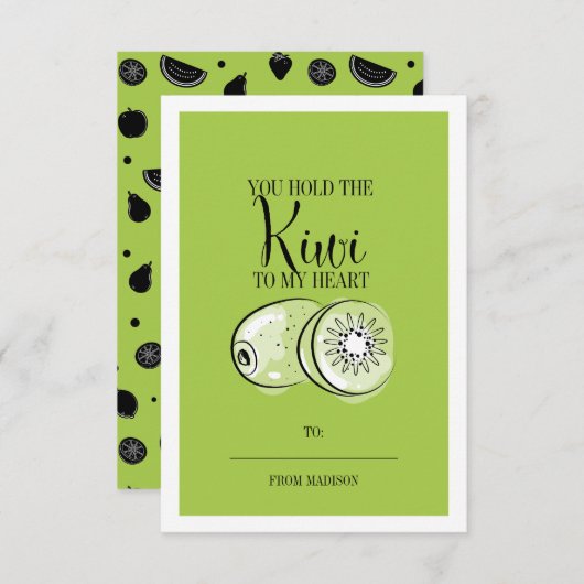 Funny Fruit Pun Kiwi Classroom Valentijn Card Kaart (Voorkant / Achterkant)