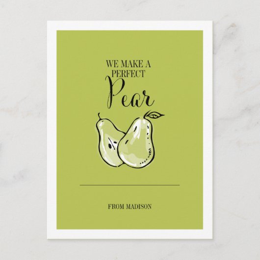 Funny Fruit Pun Perfect Pear Valentijn Briefkaart (Voorkant)