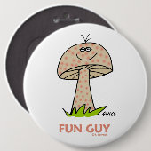 Funny Fun Guy Mushroom Cartoon Button voor een Man (Voorkant /achterkant)