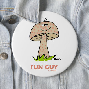 Funny Fun Guy Mushroom Cartoon Button voor een Man