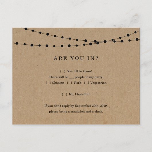Funny & Fun RSVP Briefkaart - Rustic Kraft (Voorkant)