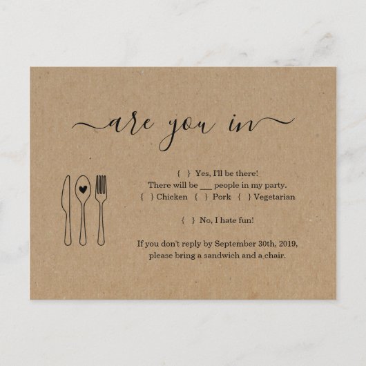 Funny & Fun RSVP Briefkaart - Rustic Kraft (Voorkant)