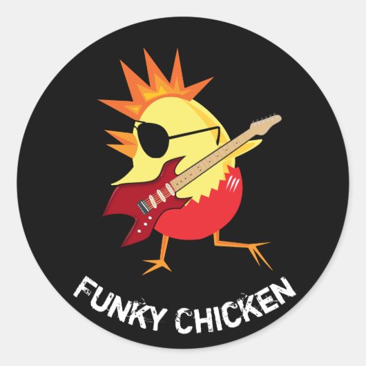 Funny Funky Chicken Cartoon Ronde Sticker (Voorkant)