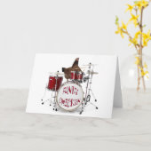 Funny FUNKY CHICKEN DRUMMER carte de voeux (Fleur jaune)