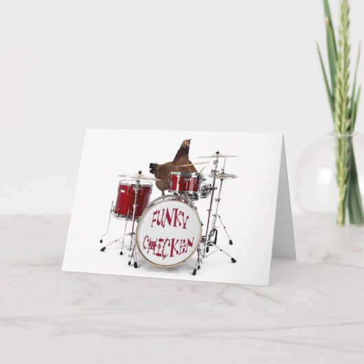 Funny FUNKY CHICKEN DRUMMER carte de voeux (Devant)